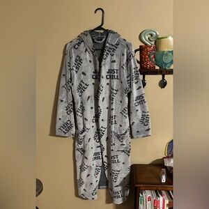 Gray Hooded Robe with 'Just Chill' Print